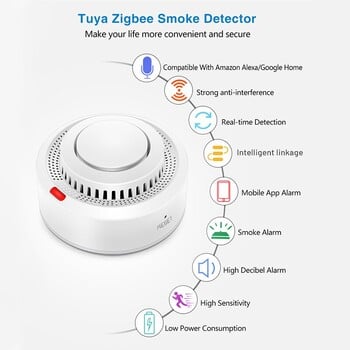 Tuya ZigBee Интелигентен детектор за дим Защита на сигурността Димна аларма Противопожарна защита за система за домашна сигурност чрез приложение Smart Life