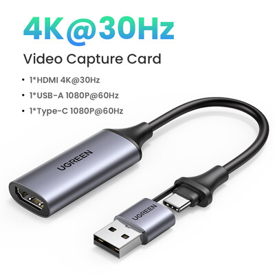 UGREEN HDMI Video Capture Card 1080P@60Hz HDMI към USB Type C Video Grabber Box за PC Компютърна камера Запис на поточно предаване на живо