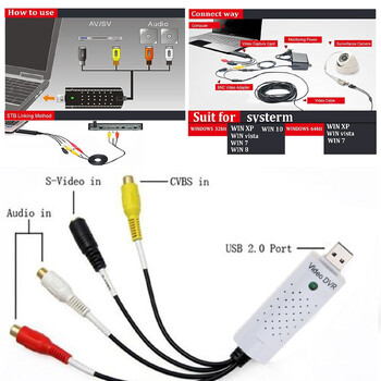 USB 2.0 към RCA кабелен адаптер, конвертор, аудио-видео карта за заснемане, адаптер, компютърен кабел, DVR карта за Win7 TV, DVD VHS устройство за заснемане 630