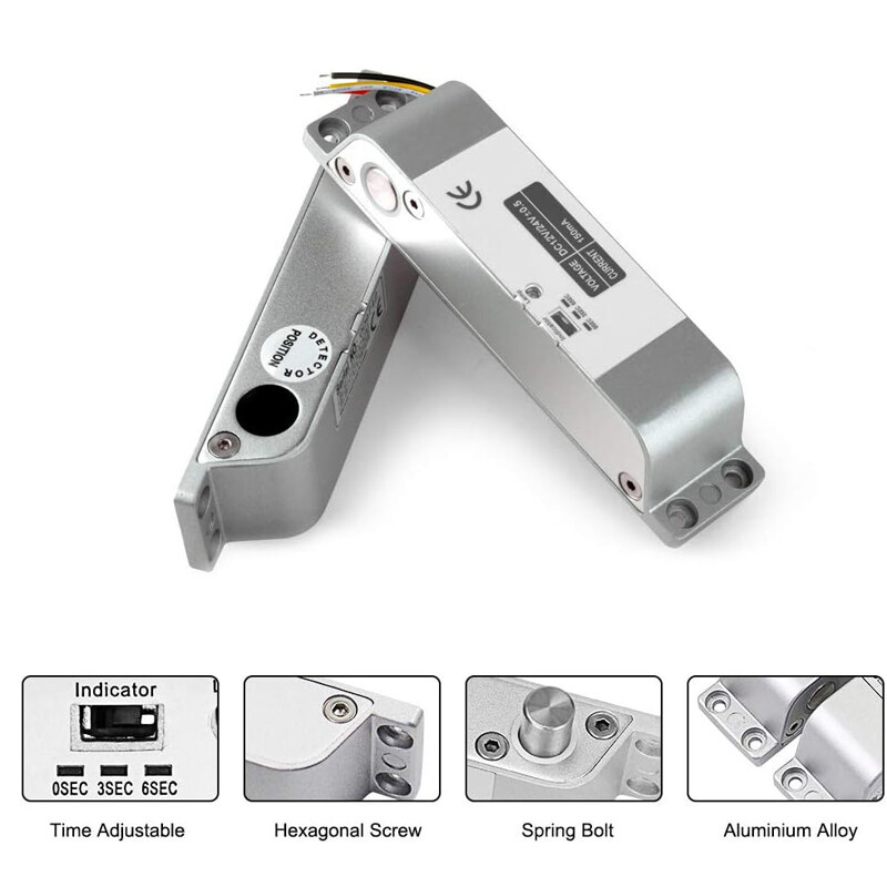 Elektrinis nuleidžiamas varžto užraktas DC 12V saugiojo NC režimo elektroninis durų užraktas, skirtas prieigos kontrolei Apsauginis užraktas Durų varžto užraktas su laiku