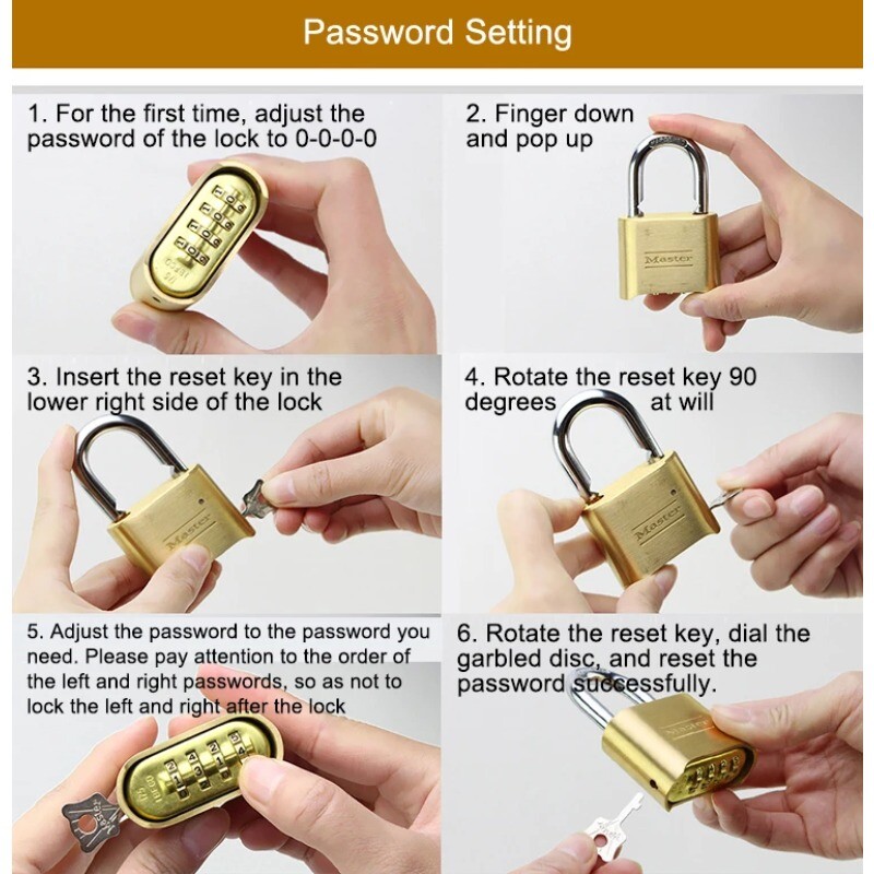 Galvenā slēdzene 175MCND misiņa paroles kombinācijas piekaramā atslēga pret zādzību pret iejaukšanos, pretkorozijas, pretrūsas un ūdensnecaurlaidīga