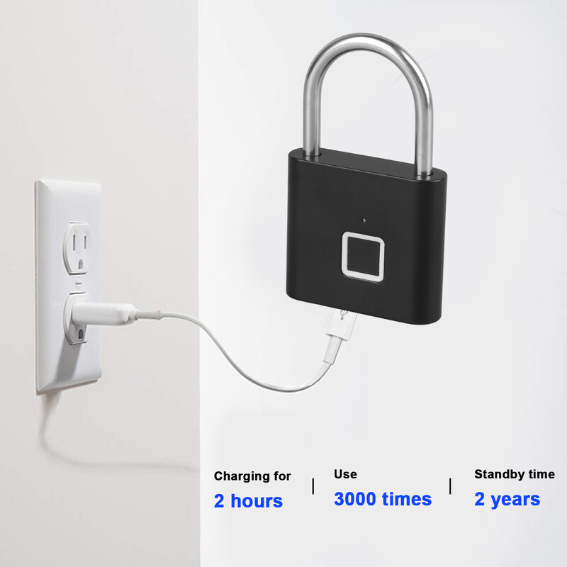 Pirkstu nospiedumu sporta zāles slēdzene Pirkstu nospiedumu piekaramā slēdzene Pirkstu nospiedumu piekaramā atslēga Bezatslēgas ūdensizturīga biometriskā elektroniskā slēdzene USB uzlādējama