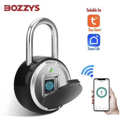 BOZZYS Tuya pirštų atspaudų užraktas, buitinis užraktas mobilusis nuotolinio valdymo pultas „Bluetooth“ atrakinimo cinko lydinio elektroninis užraktas, atsparus vandeniui