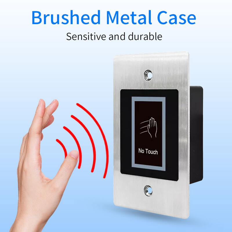 Infraraudonųjų spindulių bekontakčio išėjimo atleidimo jungiklio mygtukas be jutiklinio jungiklio IP54 atsparus vandeniui laidinio delsos prieigos valdymo sistema Metalinis apšvietimas
