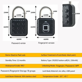 Електронна ключалка Tuya Bluetooth Катинар за пръстови отпечатъци Цифрово приложение за заключване на багаж Временна парола Дистанционно IP67 Играчки за декомпресия