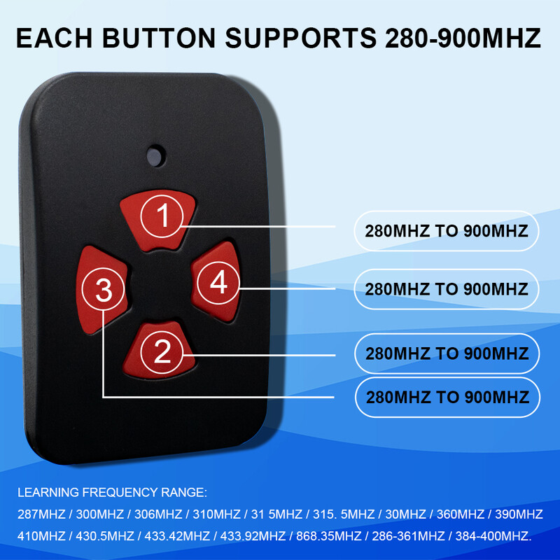 Garāžas durvju tālvadības pults 280 MHz–868 MHz daudzfrekvenču kopēšanas koda satvērējs, klona vārti, tālvadības pults 433,92 MHz rokas raidītājs