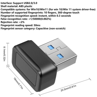 Mini USB pirkstu nospiedumu lasītājs datora klēpjdatora pirkstu nospiedumu lasītāji operētājsistēmai Windows 10 Hello Pieteikšanās/pierakstīšanās moduļi Biometriskā skenera piekaramās slēdzenes