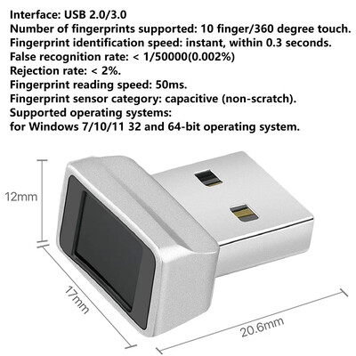 Mini USB pirkstu nospiedumu lasītājs datora klēpjdatora pirkstu nospiedumu lasītāji operētājsistēmai Windows 10 Hello Pieteikšanās/pierakstīšanās moduļi Biometriskā skenera piekaramās slēdzenes