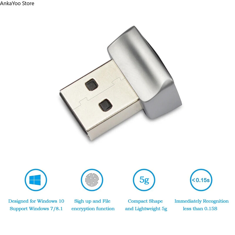 Mini USB pirkstu nospiedumu lasītājs datora klēpjdatora pirkstu nospiedumu lasītāji operētājsistēmai Windows 10 Hello Pieteikšanās/pierakstīšanās moduļi Biometriskā skenera piekaramās slēdzenes