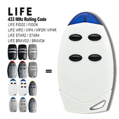 LIFE FIDO2 / FIDO4/ VIP2 / VIP4 / VIP2R / VIP4R, STAR2 / STAR4/BRAVO2 / BRAVO4 ritošā koda 433.92MHZ garāžas durvju tālvadības pults