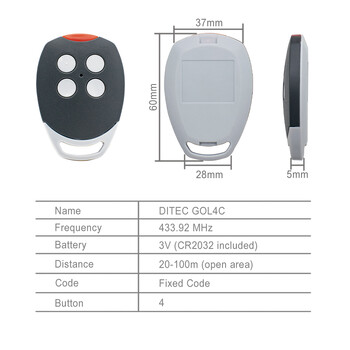 2 τύποι για DITEC GOL4 Rolling Code & DITEC Gol4C Fixed Code Clone 433,92mhz Πομπός τηλεχειριστηρίου γκαραζόπορτας