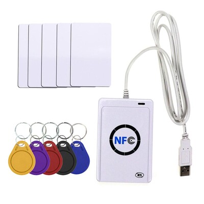 NFC ACR122U Αναγνώστης έξυπνης κάρτας RFID Εγγραφής Αντιγραφέας Αντιγραφέας Εγγράψιμο λογισμικό κλώνου USB S50 13,56mhz ISO 14443+5 τμχ Ετικέτα UID