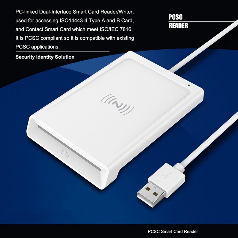 Επικοινωνία + Αναγνώστης έξυπνης κάρτας NFC 2-σε-1 με υπολογιστή διπλής διεπαφής Αναγνώστης/εγγραφής έξυπνης κάρτας Επικοινωνία PCSC Smart Card Reader