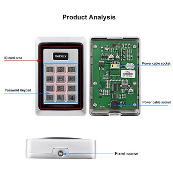 Sebury RFID клавиатура Метална клавиатура за контрол на достъпа Водоустойчив капак Електронна система за отваряне на врати 10 бр. EM4100 Ключодържател