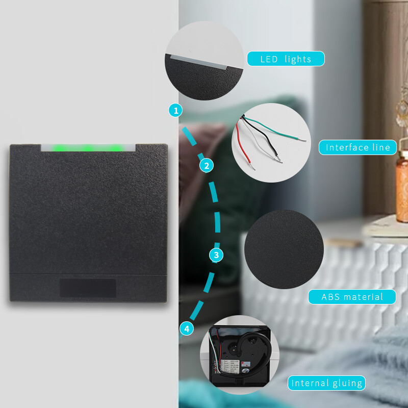 13,56 MHz RS485 Modbus protokolli RTU režiim 03H/06H kaardilugeja 125 khz RFID kontaktivaba IC juurdepääsukontrolli kaardilugeja