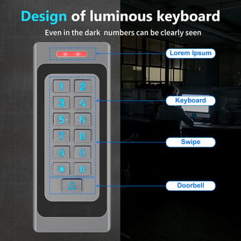 Πληκτρολόγιο ελέγχου πρόσβασης μετάλλων RFID Αδιάβροχο IP67 Ανοιχτήρι πόρτας για εξωτερικό χώρο 3000 χρήστη για ηλεκτρικό σύστημα κλειδαριάς με κλειδί 10 τμχ.