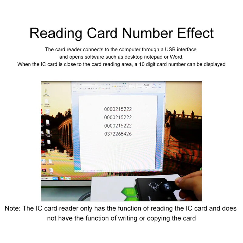 USB-pordiga RFID-kiipkaardilugeja, 13,56 MHz IC-kaart, kontaktivaba tundlikkus, Linuxi tugiaknasüsteem