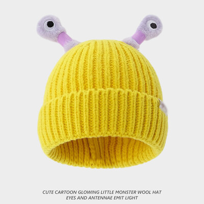 Φθινοπωρινό και χειμώνα κινούμενα σχέδια Φωτεινό μάλλινο καπέλο τερατάκι με πλοκάμια Αστείο στυλ γονέα-παιδιού Ζεστό πλεκτό καπέλο για γυναίκες