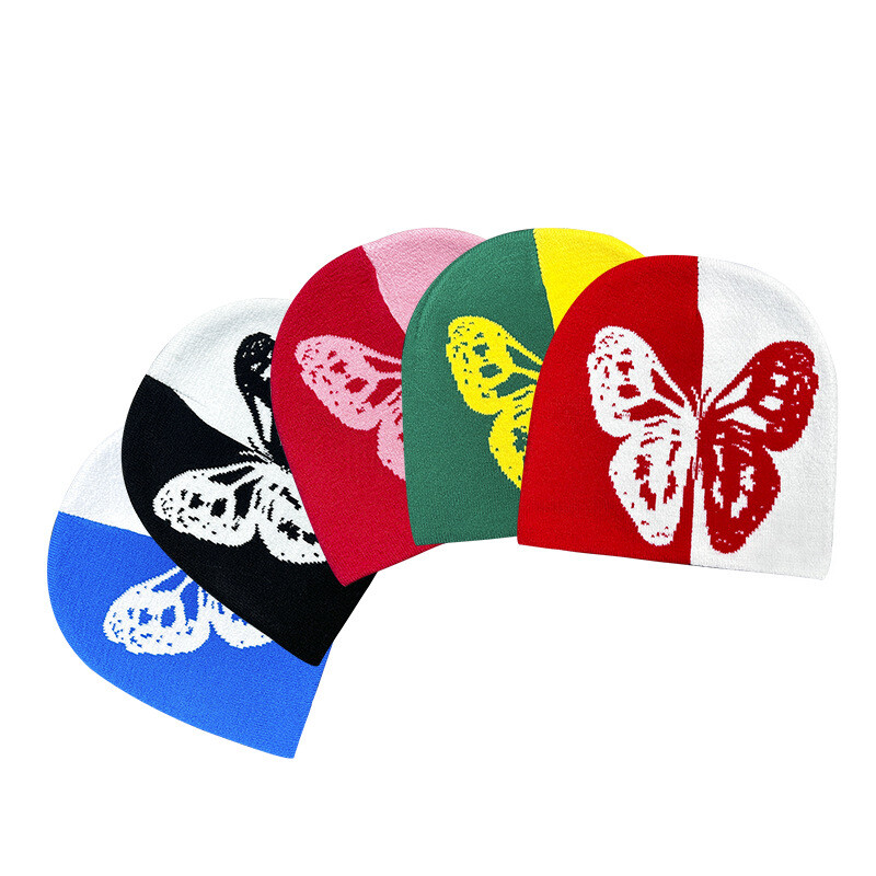 Naujos mados megztos kepuraitės kepuraitės dvispalvės drugelis žiemos šiltos slidinėjimo kepurės Skullies Kepurės Minkštos elastinės kepuraitės Sportinis gaubtas Vyrai Moterys Ha