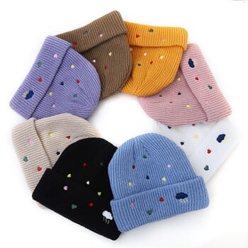 InsStyle Embroidery Heart Beanie Hat Pilling Resistant Soft Skull Hat για σκι