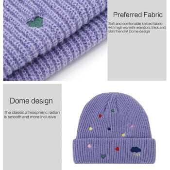 InsStyle Embroidery Heart Beanie Hat Pilling Resistant Soft Skull Hat για σκι