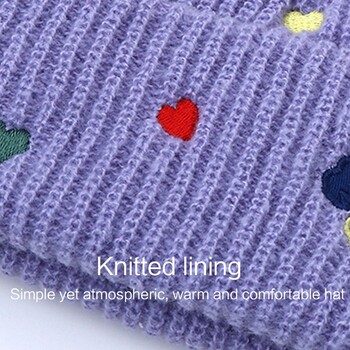 InsStyle Embroidery Heart Beanie Hat Pilling Resistant Soft Skull Hat για σκι