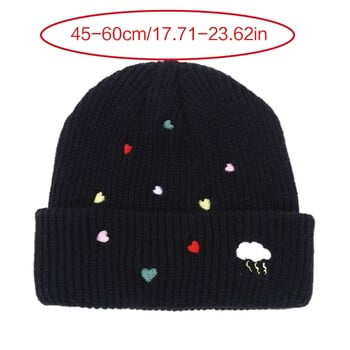 InsStyle Embroidery Heart Beanie Hat Pilling Resistant Soft Skull Hat για σκι