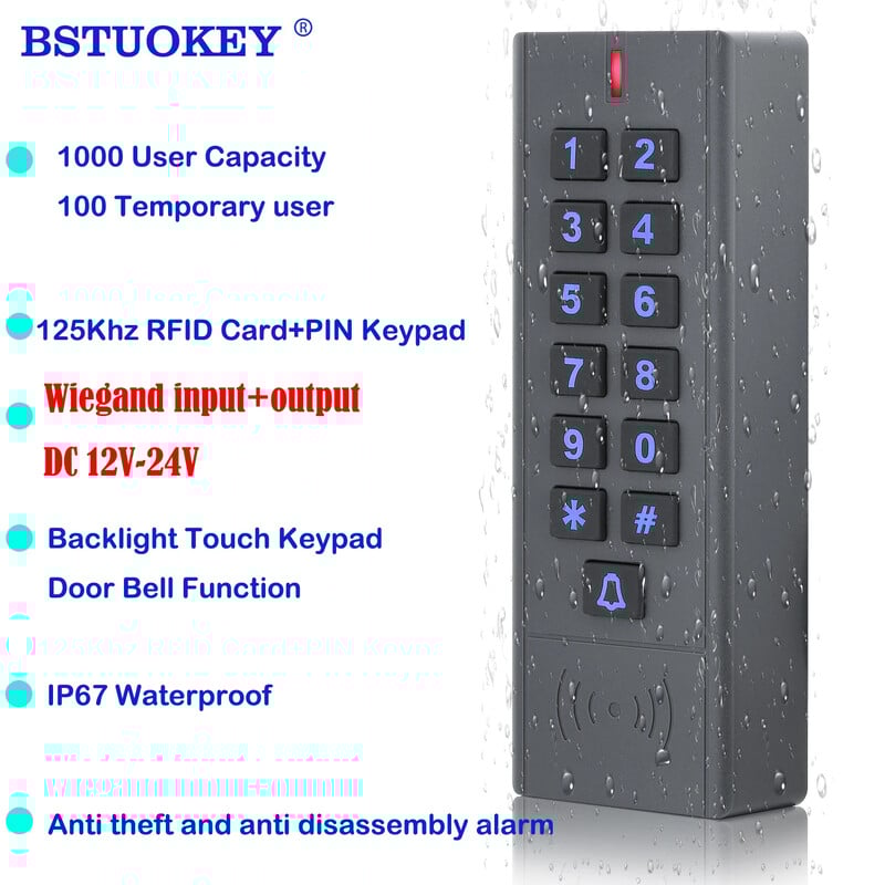 A9-D-EM 1000 lietotāja IP67 ūdensnecaurlaidīga piekļuves kontroles tastatūra 125KHz RFID kartes piekļuves kontrollera durvju atvēršanas sistēma Wiegand DC 12V-24V
