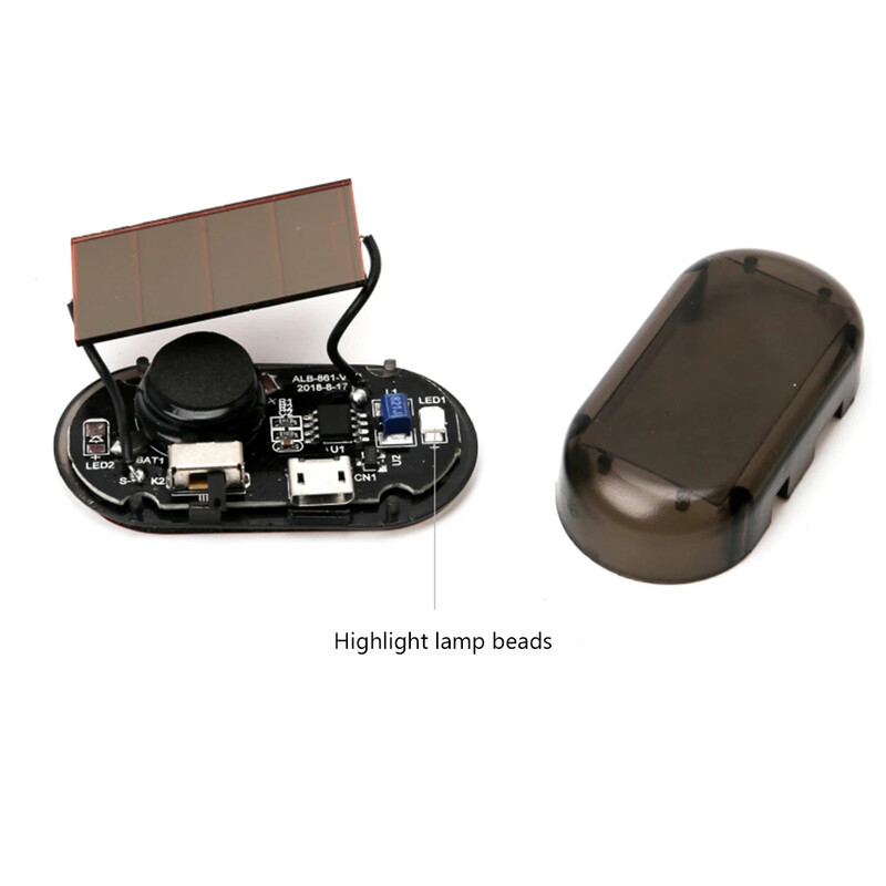 Saulės energija varomas automobilis netikras apsaugos žibintas, imituojamas belaidis įspėjamasis signalas, apsaugantis nuo vagystės, įspėjamoji lemputė LED mirksi imitacinė lempa