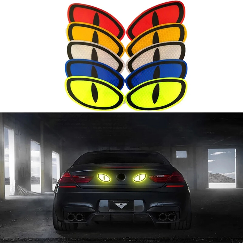 2PCS Cartoon Big Eyes Naljepnica za auto Reflektirajuća naljepnica Naljepnica za motocikl Bicikl Naljepnica za upozorenje za automobil Kreativna osobnost