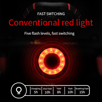 Smart Bike Brake Light Red Blue 2 Color Warning Night Riding 8 Shining Mode Συναγερμός Ασφάλεια Αξεσουάρ ποδηλάτου