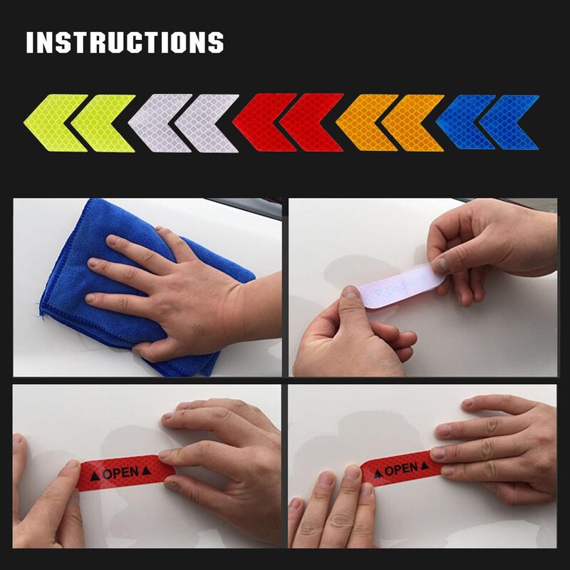 4PCS Reflektirajuća naljepnica za automobil Svjetleće naljepnice upozorenja Strelice Uzorak Motocikl Auto repna šipka Naljepnica za branik Oznaka za sigurnost u prometu