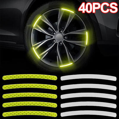 40/20PCS Universal αντανακλαστικά αυτοκόλλητα τροχού αυτοκινήτου Ριγέ ταινία Ασφάλεια νυχτερινής οδήγησης Φωτεινή Διακοσμητικά αυτοκόλλητα Αξεσουάρ αυτοκινήτου