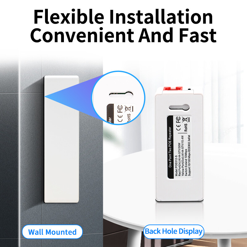 HORACO 2 portu POE atkārtotājs 10/100 Mbps 1 līdz 2 PoE paplašinātājs ar IEEE802.3af/at Plug&Play 48V PoE slēdzim NVR IP kameras AP