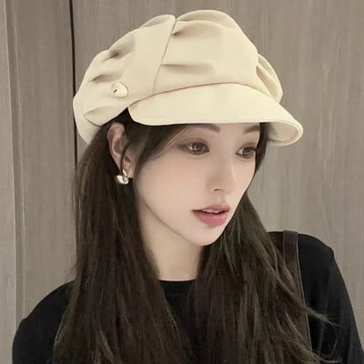 Nove ženske kratke kape Ženske nabrane beretke Šeširi Proljeće Jesen Poliester Ženska korejska moda Gorros Para Hombres Boina Mujer