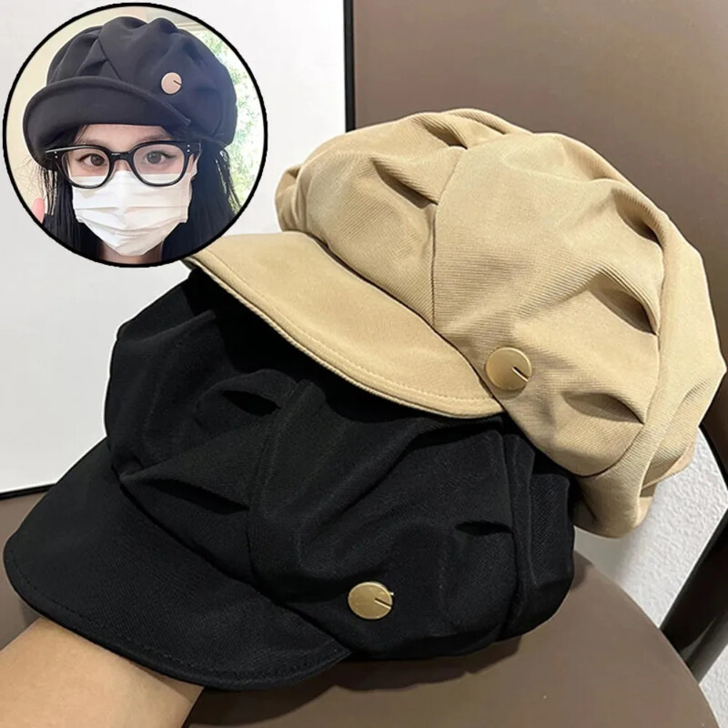 Nove ženske kratke kape Ženske nabrane beretke Šeširi Proljeće Jesen Poliester Ženska korejska moda Gorros Para Hombres Boina Mujer
