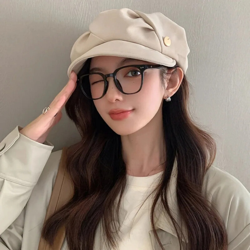 Nove ženske kratke kape Ženske nabrane beretke Šeširi Proljeće Jesen Poliester Ženska korejska moda Gorros Para Hombres Boina Mujer
