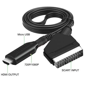 Съвместим с Scart към HDMI конвертор, аудио-видео адаптер за HDTV/DVD/Set-top Box/PS3/PAL/NTSC