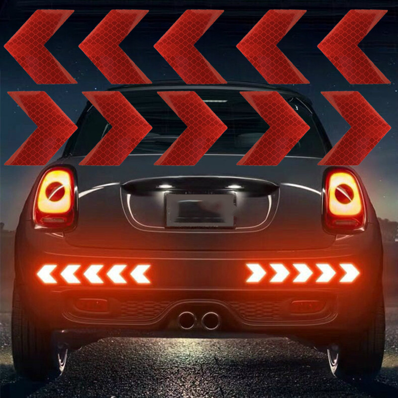 10 kom/set naljepnica za automobil Reflektirajuća traka sa znakom strelice Sigurnosna naljepnica upozorenja za branik automobila Reflektor prtljažnika Traka za opasnost Dizajn automobila
