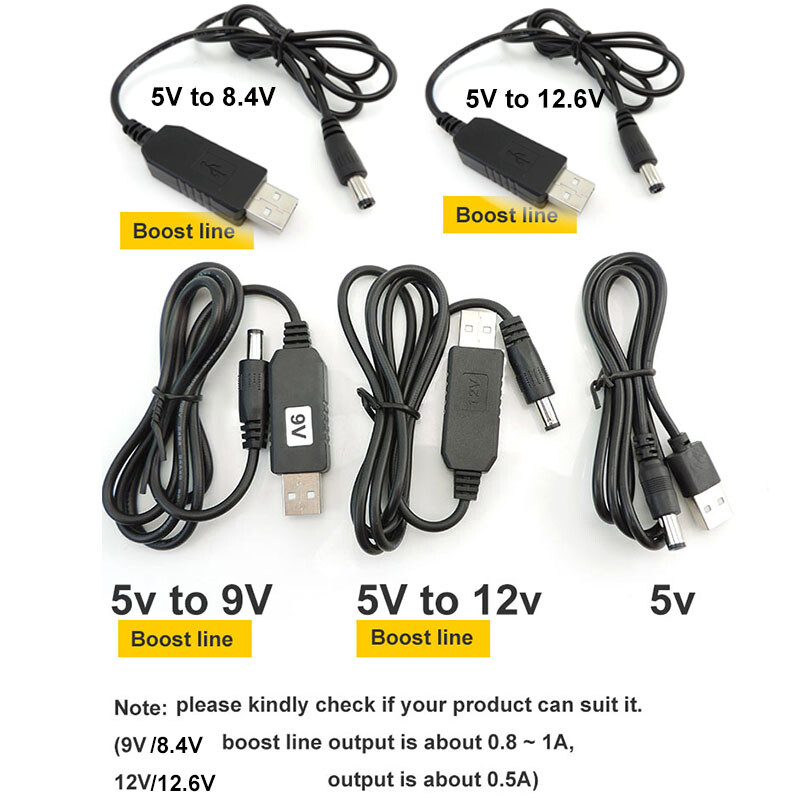 Adaptera kabelis DC 5V uz USB 9V 8.4V 12V 12.6V Step UP Moduļa jaudas palielināšanas līnijas pārveidotājs personālajam datoram klēpjdatora maršrutētājam 5.5X2.1mm spraudnis W1