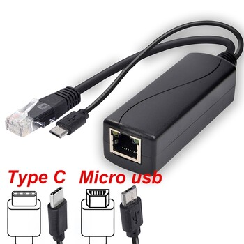 POE Ethernet Power Over Splitter 48V to 5V MicroUSB Type C DC5.5x2.1 DC3.5x1.35 R9UA