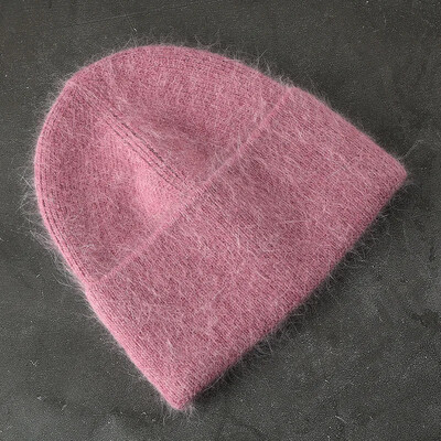 2024 Pălărie de iarnă din tricot angora, pentru femei, cu blană de iepure, tricotaje pufoase, bonete din Coreea de lux, pentru femei, moale, calde, skullies.