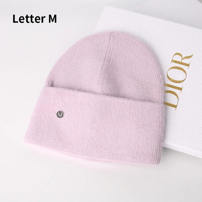 2024 Pălărie de iarnă din tricot angora, pentru femei, cu blană de iepure, tricotaje pufoase, bonete din Coreea de lux, pentru femei, moale, calde, skullies.