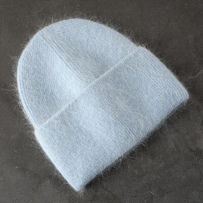 2024 Pălărie de iarnă din tricot angora, pentru femei, cu blană de iepure, tricotaje pufoase, bonete din Coreea de lux, pentru femei, moale, calde, skullies.