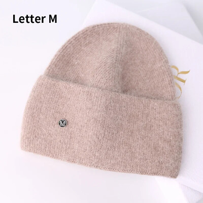 2024 Pălărie de iarnă din tricot angora, pentru femei, cu blană de iepure, tricotaje pufoase, bonete din Coreea de lux, pentru femei, moale, calde, skullies.