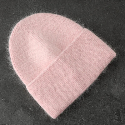 2024 Pălărie de iarnă din tricot angora, pentru femei, cu blană de iepure, tricotaje pufoase, bonete din Coreea de lux, pentru femei, moale, calde, skullies.