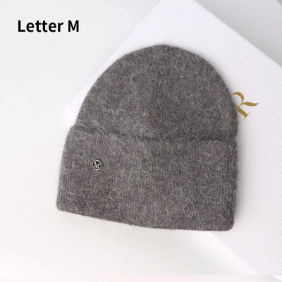 2024 Pălărie de iarnă din tricot angora, pentru femei, cu blană de iepure, tricotaje pufoase, bonete din Coreea de lux, pentru femei, moale, calde, skullies.