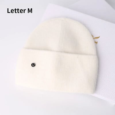 2024 Pălărie de iarnă din tricot angora, pentru femei, cu blană de iepure, tricotaje pufoase, bonete din Coreea de lux, pentru femei, moale, calde, skullies.