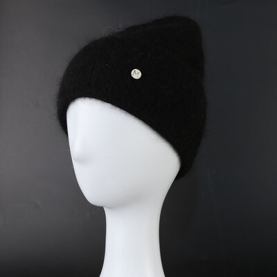 2024 Pălărie de iarnă din tricot angora, pentru femei, cu blană de iepure, tricotaje pufoase, bonete din Coreea de lux, pentru femei, moale, calde, skullies.