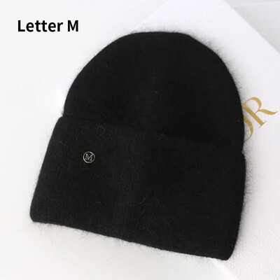 2024 Pălărie de iarnă din tricot angora, pentru femei, cu blană de iepure, tricotaje pufoase, bonete din Coreea de lux, pentru femei, moale, calde, skullies.